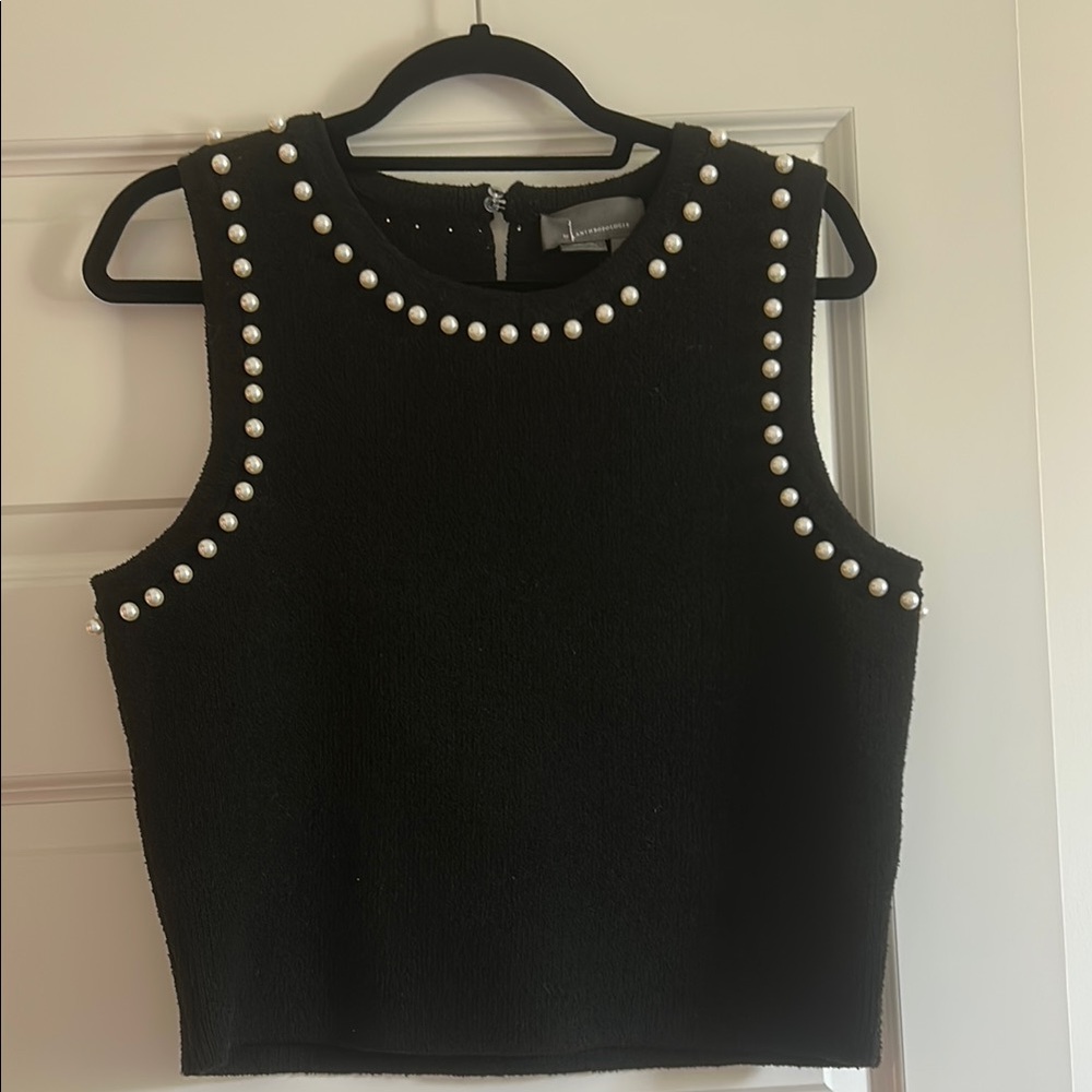Anthropologie Black Tank Top with Pearl Accents